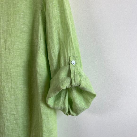 NWT Sigrid Olsen 100% Linen Button Front Collared Shirt Tunic Lime Green Size 1X - Picture 5 of 9